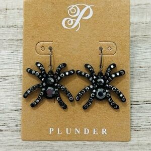 Plunder Black Bejeweled Spider Earrings